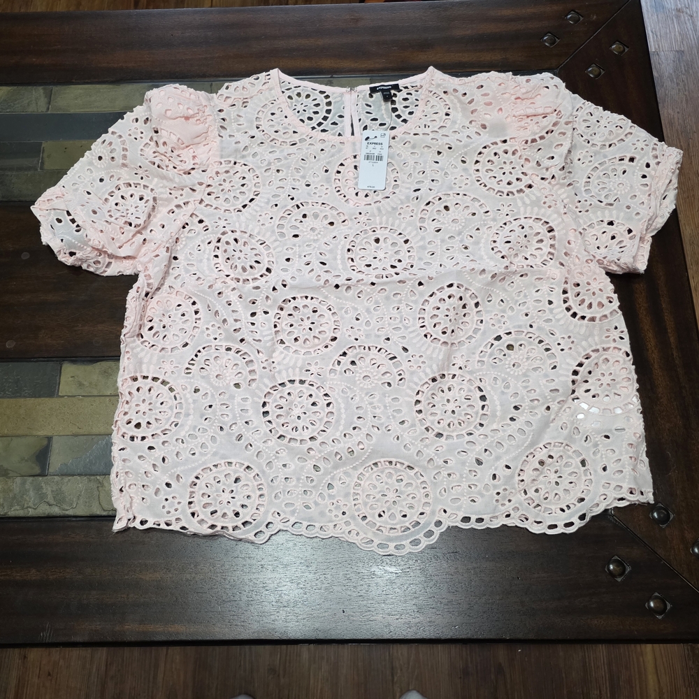 Express Blush Eyelet Lace Top